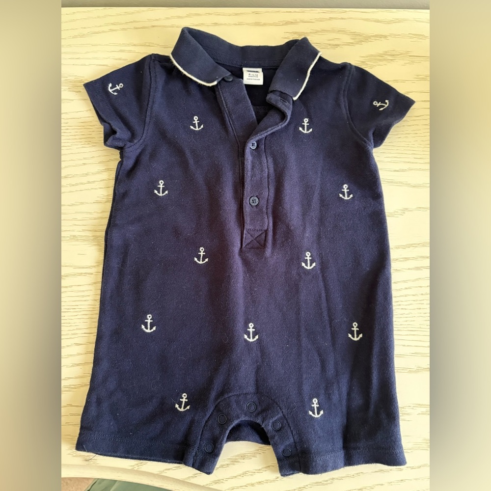 Janie and Jack Navy Anchor Romper – Size 6–12M